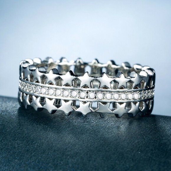 Hip Pop Silver Star Shaped Cubic Zircon Ring - Picture 3 of 4
